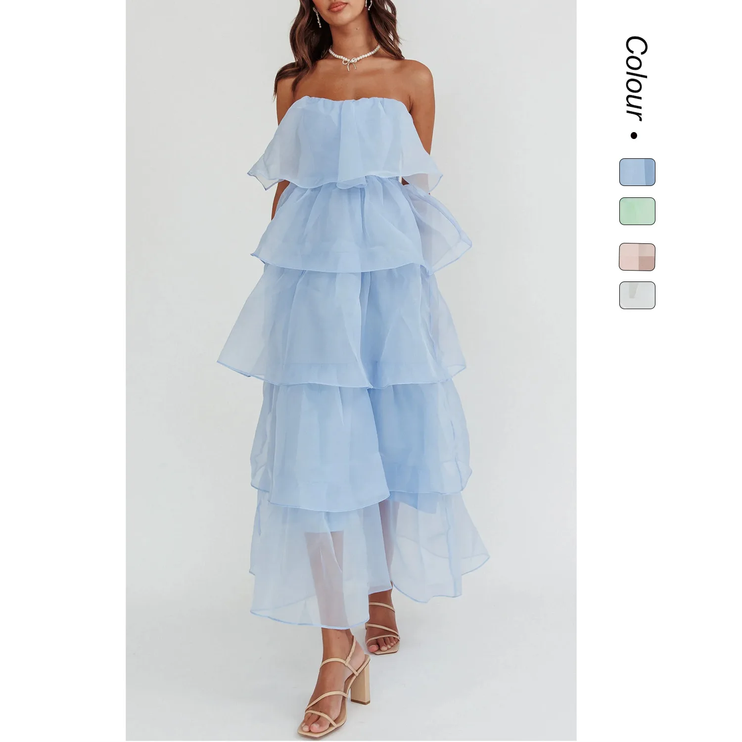 

2025 Dress Women Elegant Fashion Beautiful Women's Dresses Party Night Summer New Women's Solid Color Ruffle Strap Cake Skirt