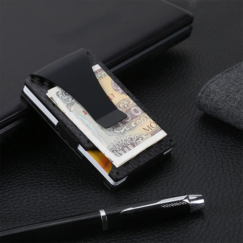 Hot Carbon Fiber Credit Card Holder Wallet New Design Minimalist Rfid Blocking Slim Metal Cardholder Anti Protect Clip For Men