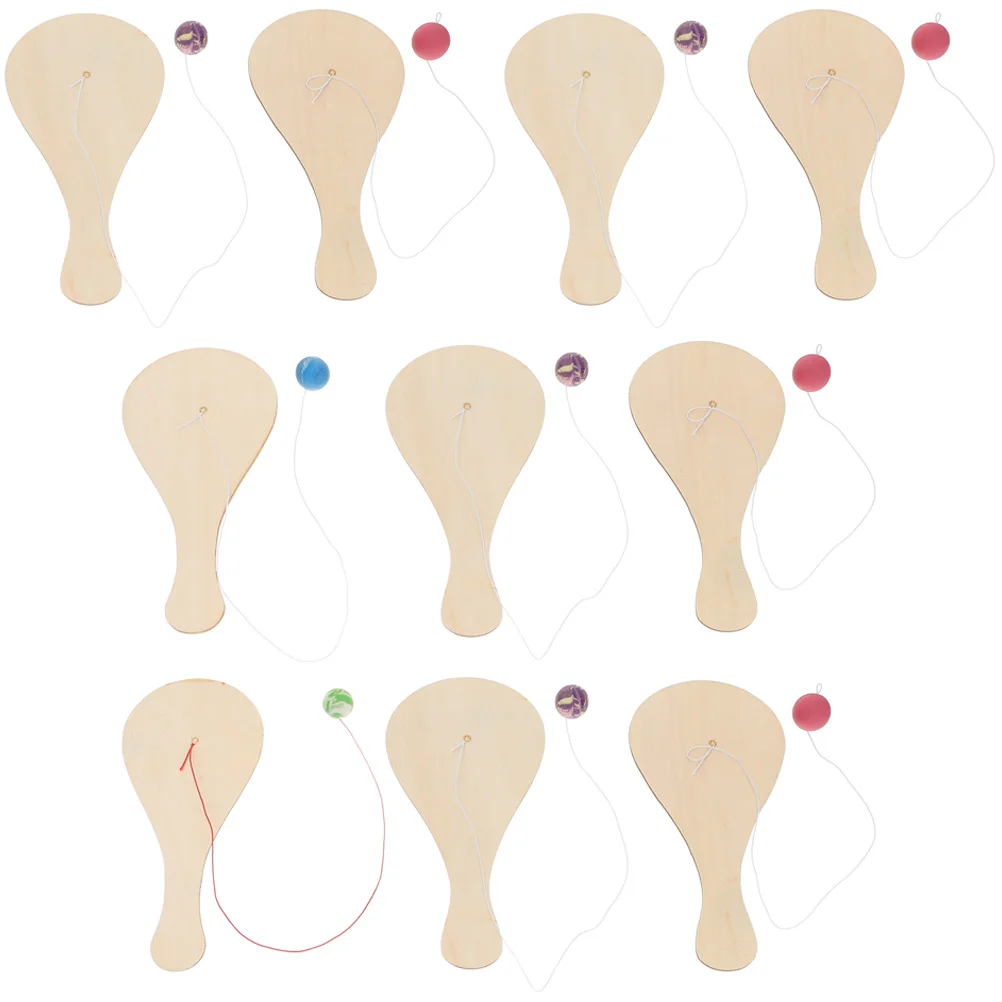 

10 Pcs Racket Handmade Painting Paddle Ball Kids Crafts Wooden Toy DIY for Plaything Draw