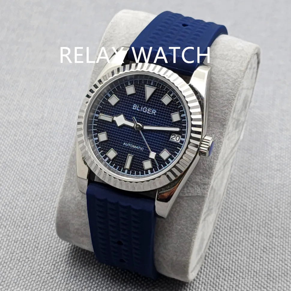 36mm 39mm Journal Style Checkered Dial Rubber Strap Stainless Steel Watch Sapphire Glass Japan Nh35 Automatic Movement