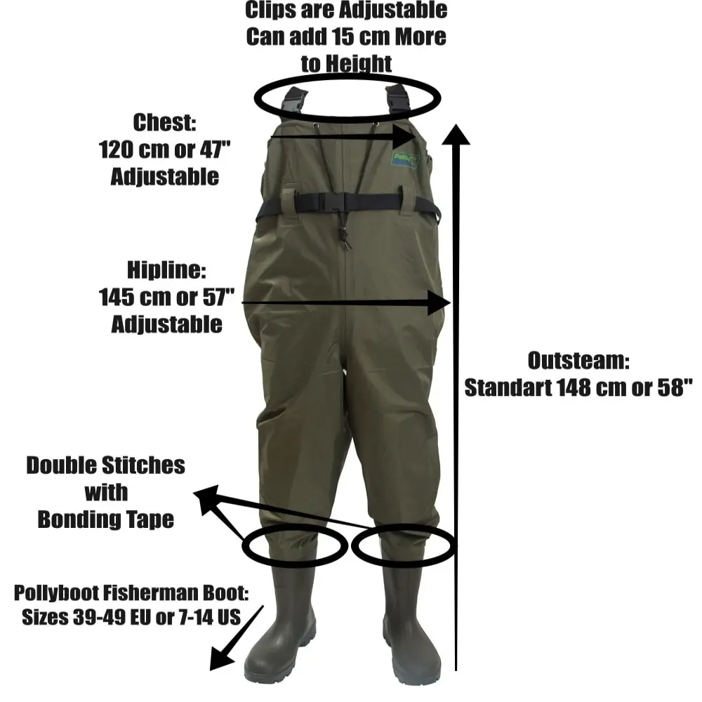 PVC High Waterproof Leightweight Breathable Resistance to Wear and Tear Adjustable Fly Fishing Hunting River Pant Chest Waders