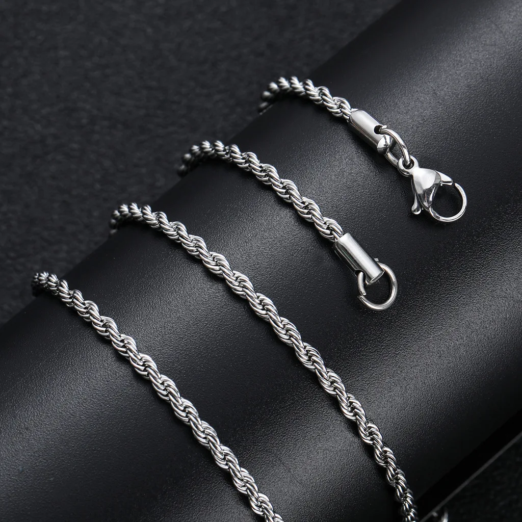 3MM Edelstahl-Halsketten mit gedrehter Seilkette für Männer und Frauen, Hip-Hop-Titanstahl-Choker, modischer Party-Schmuck – Detail 5