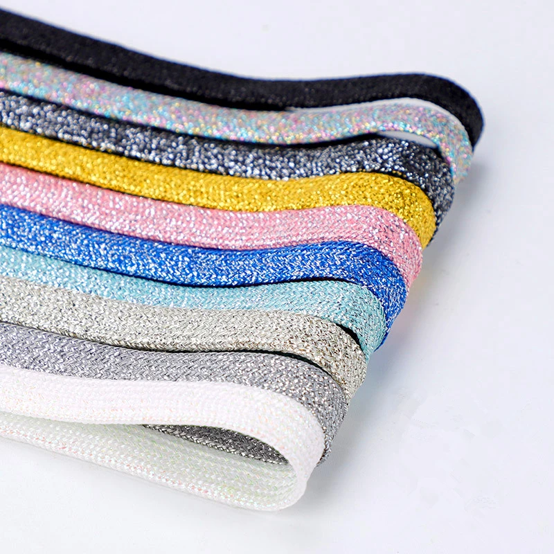 Fotografia 6: 1 Par de Cadarços de Glitter da Moda, Cadarços Planos Coloridos para Tênis Esportivos, Corrida, Botas, Cadarços de 1CM de Largura