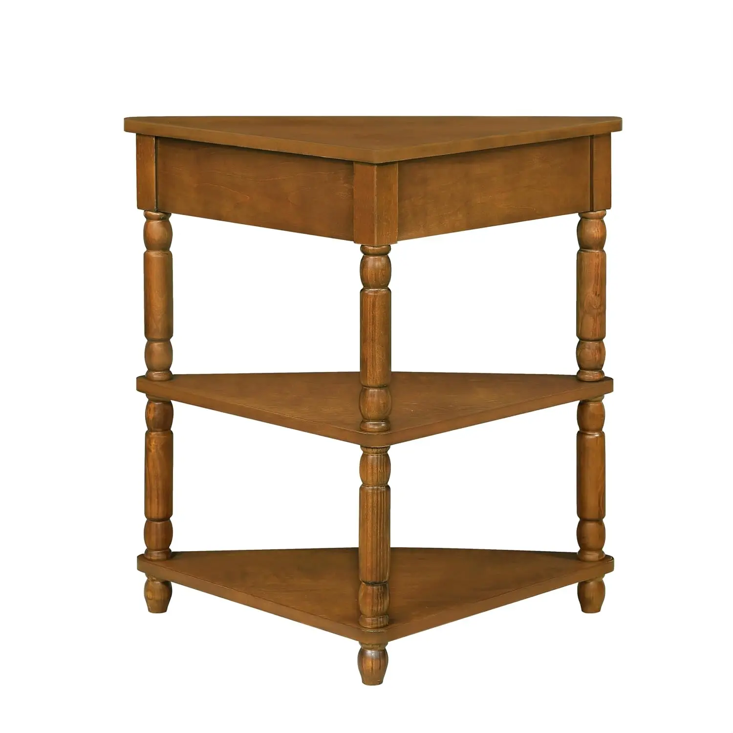 3 Tier Corner Console Table with Drawer & Shelves, 33.8'' Rustic Wood Triangle End Table for Small Spaces, Brown, Customized