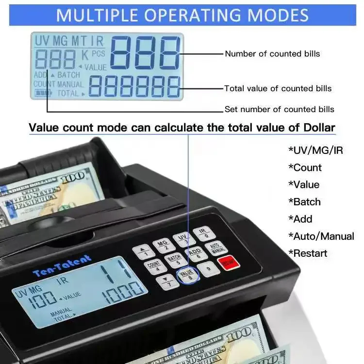 YS Cash Counter Money Detecting Machine Banknote Counter Portable Money Counting Machine Bill Counter