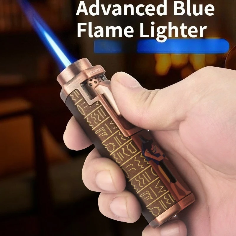 

New High-end Straight Forward Windproof Blue Flame Upward Push Ignition Cigar Lighter Cigarette Accessories Men's Gift