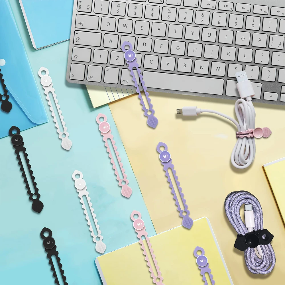 5/10ชิ้นตัวหนีบสายเคเบิลสายรัดซิลิโคนสำหรับหูฟังที่ชาร์จแบตเตอรี่โทรศัพท์เมาส์ใช้ซ้ำได้สายรัดสายคาด