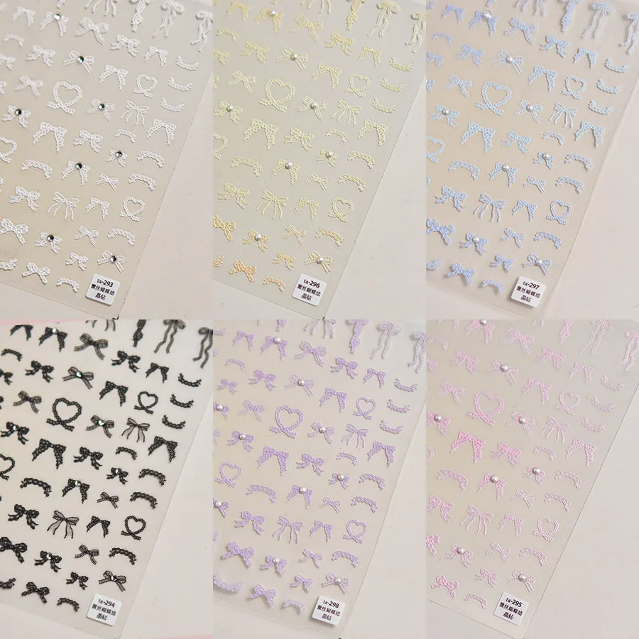 1 Stück 5D Spitzenband-Knoten Nagelaufkleber Kristall-Diamant Nagelsticker Mehrfarbige Schleifen-Klebeapplikationen Maniküre Nagelcharms Aufkleber