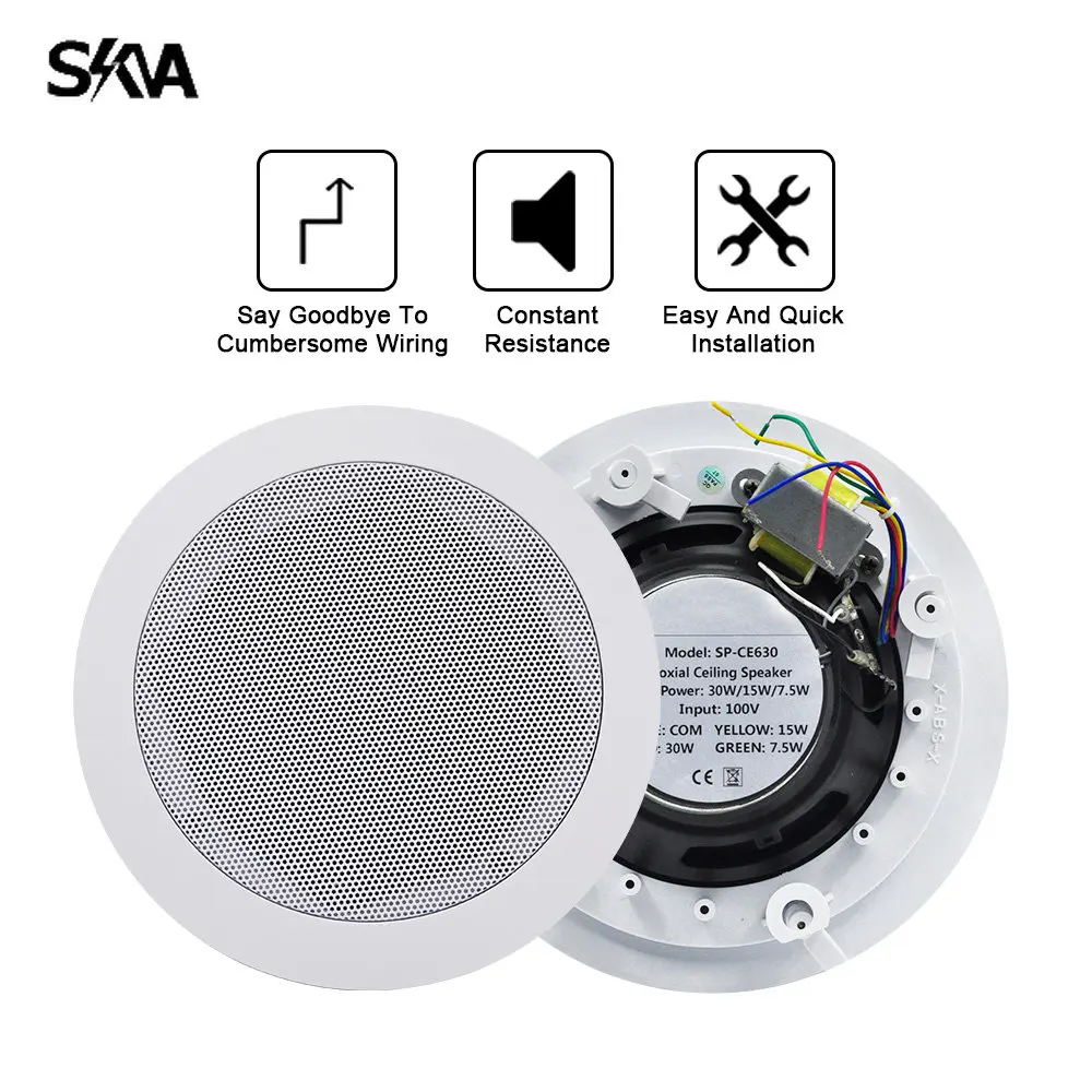 6 Inch 30W HIFI Passive Coaxial Ceiling Speaker PA System Loudspeaker ABS Material for Indoor Living Room Public Broadcasting