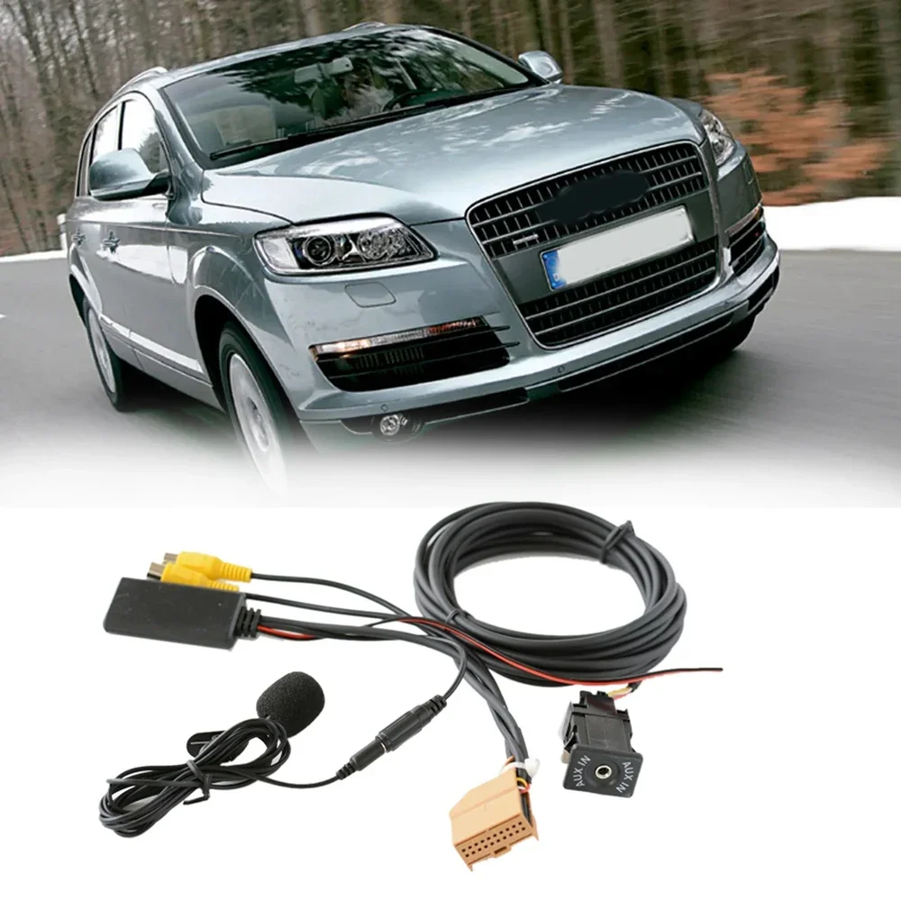 12V MMI 2G Bluetooth AUX Adapter with Mic for Audi Q7 A6 A8 2006-2008 J523 Only for AV1/AV2 Mode Music Audio Cable view 3