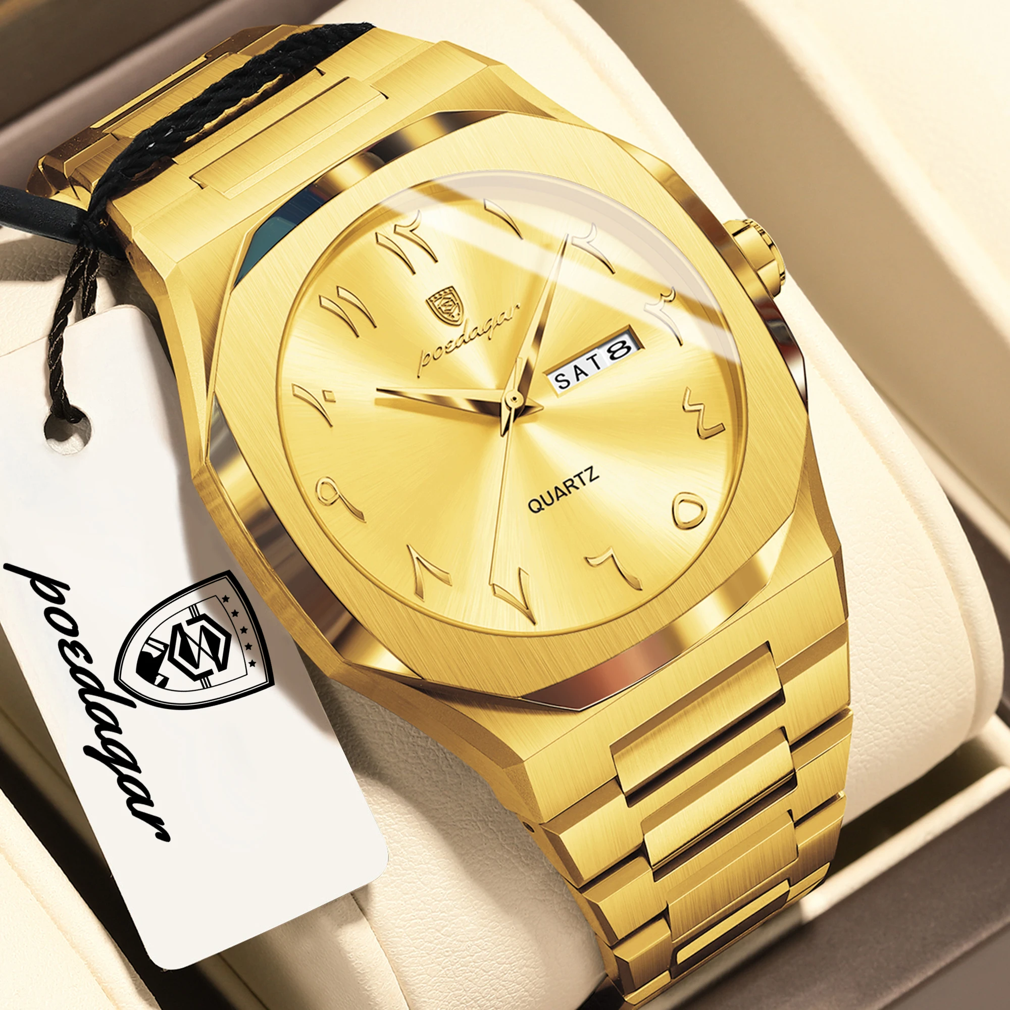 

Мужские часы POEDAGAR Luxury, водонепроницаемые, с указанием дня недели и даты, кварцевые, из нержавеющей стали, модные, для бизнеса.