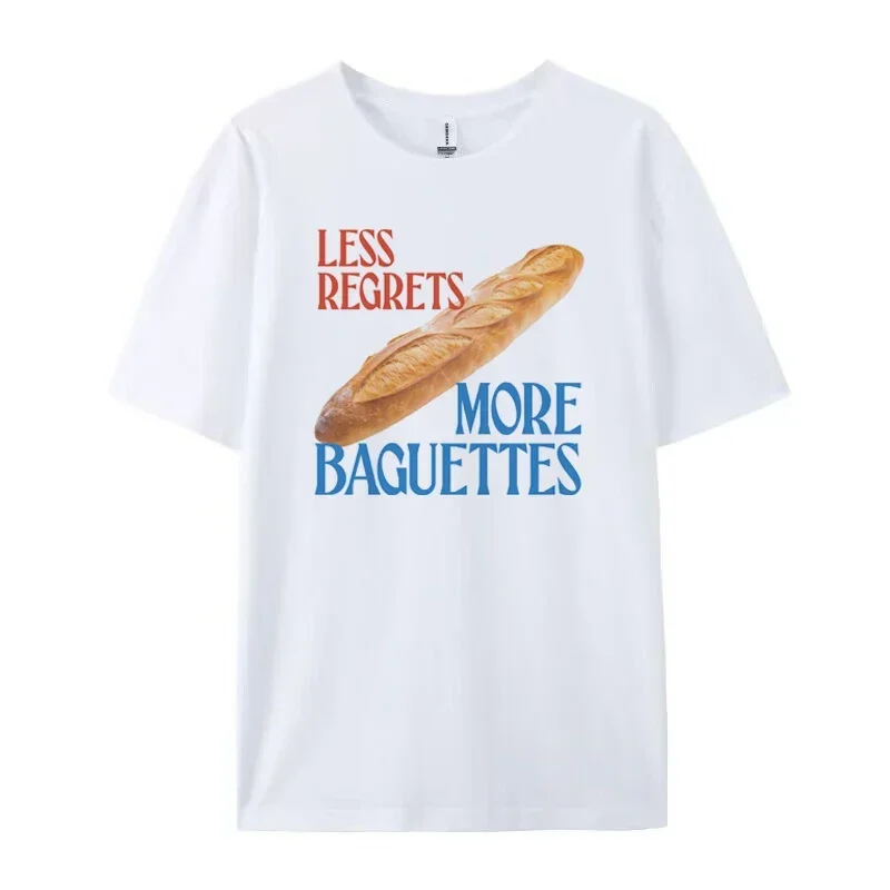 Less Regrets More Baguettes Women Funny T-Shirt Cute Foodie T Shirt Casual Short Sleeve Bread Lover Tee Shirt Unisex Tops Gifts