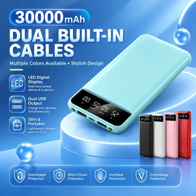 2027 New 30000mAh Fast Charging Portable Power Bank Dual Output External Battery Pack for iPhone Android Phones
