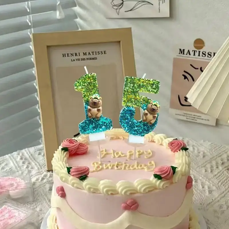 Bonita vela de capibara con números de 0 a 9, adorno para tarta, vela Digital de cumpleaños para niños, decoración para fiesta de cumpleaños, Baby Shower, dibujos animados