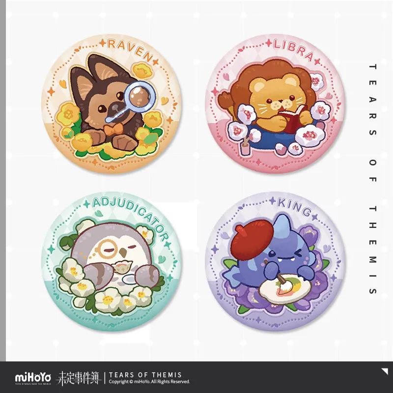 MiHoYo Tears of Themis Raven Libra Adjudicator King Embossment Tinplate Badges Pin Brooches Anime Cosplay Props Fan's Gift