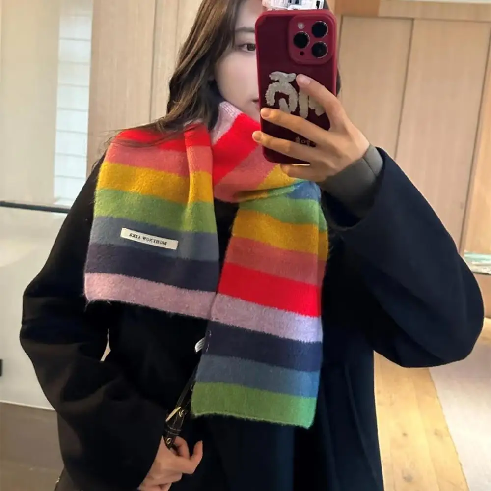 Szaliki kaszmirowe damskie 2025 Y2K w paski, dziergane wełniane szaliki damskie zimowe grube cieplejsze długie szaliki modne koreańskie chusty i okrycia