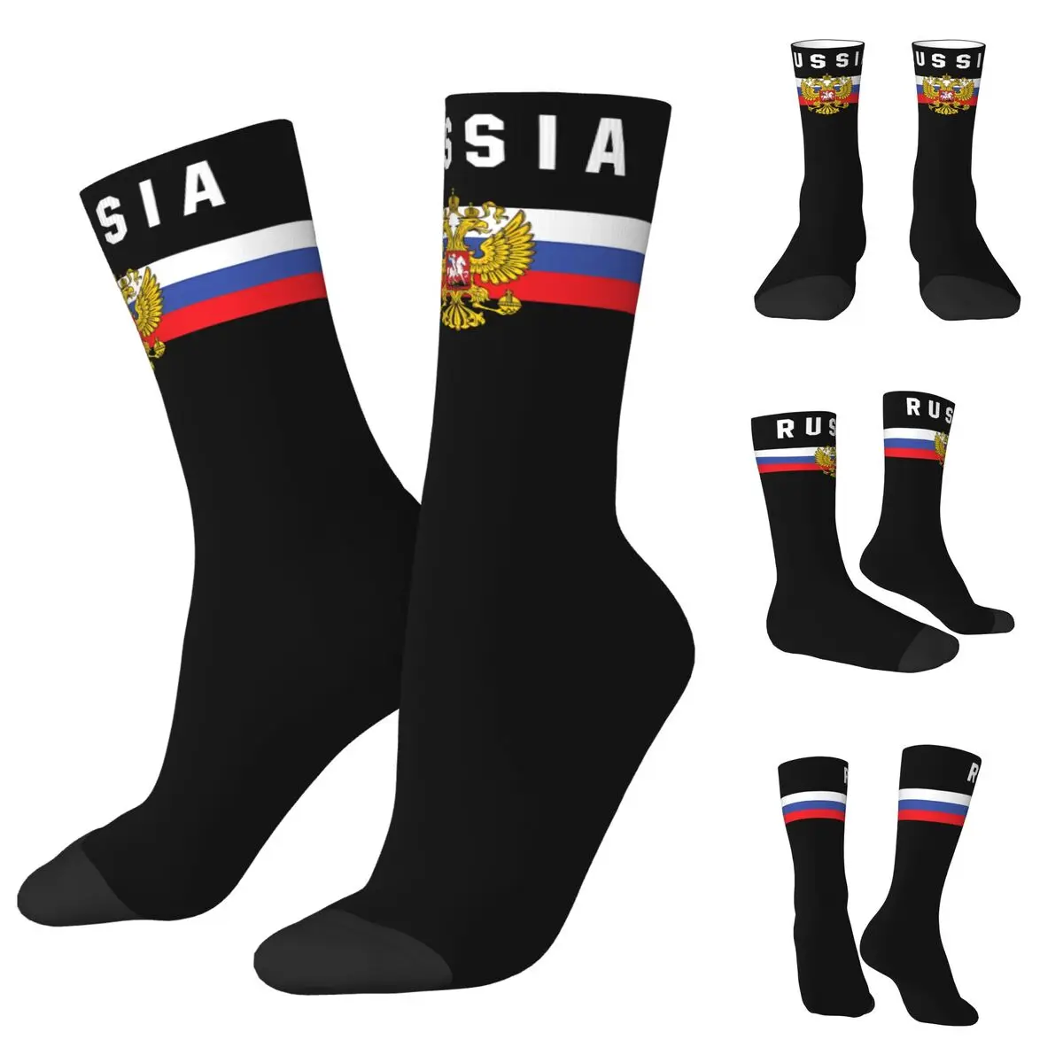 3D printing cosy Unisex Socks,Cycling Russian Emblem Russia Flag 1 Interesting Four Seasons Socks