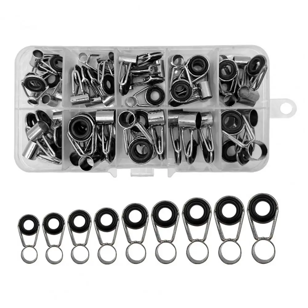 Stainless Steel Guide Ring Stainless Steel Ceramic Fishing Rod Guide Ring Assortment Kit for Freshwater Pole Repair 45pcs/box