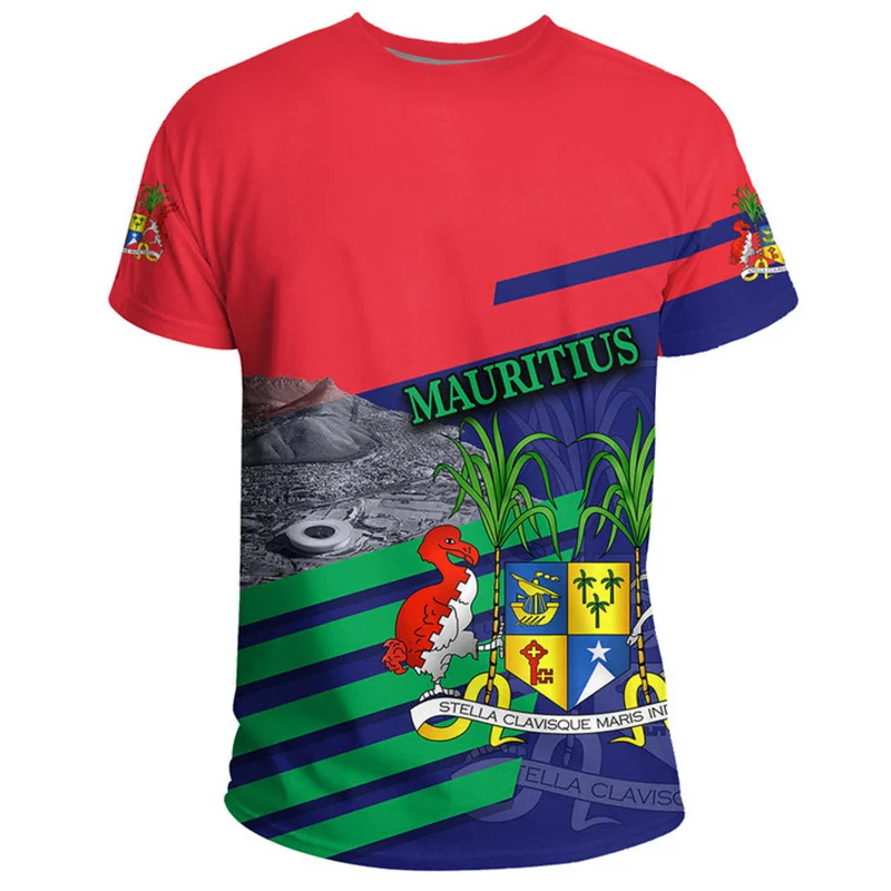 Harajuku The Republic-Of Mauritius Flag 3D Printed T Shirt Mauritius Coat Of Arms Graphic T-shirts Men Fashion Short Sleeves Top