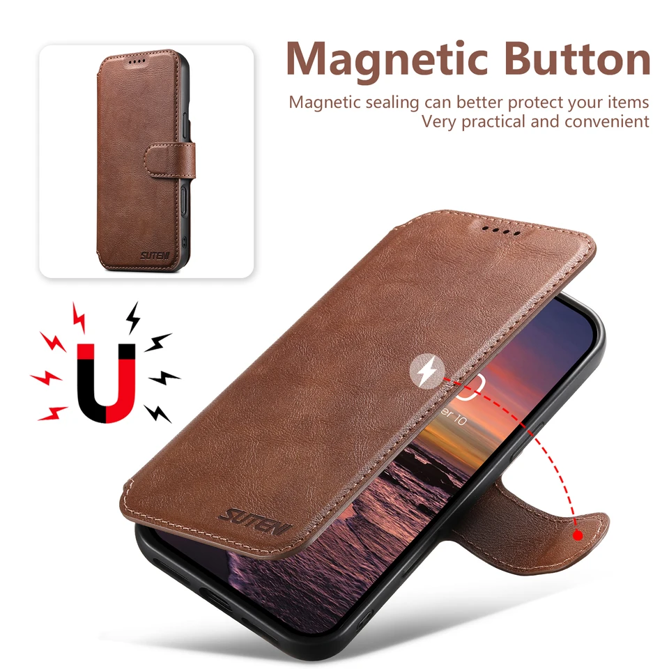 Billetera de cuero PU con soporte para tarjeta y cargador inalámbrico soporte billetera cubierta magnética de flip para iPhone 17 Pro Max 16 Plus 15 14 13 12 5