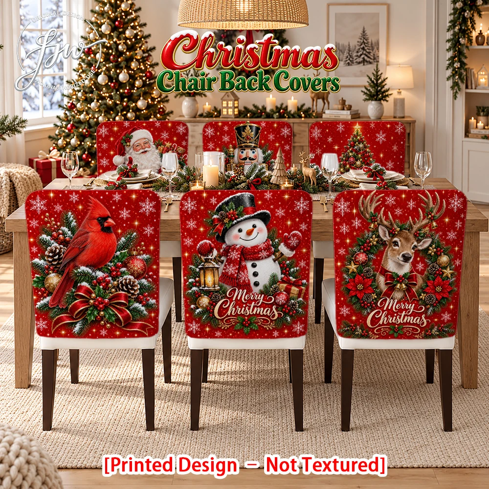 2/4/6pc Christmas Chair Back Covers Festive Xmas Dining Chair Slipcovers for Holiday Party Home Decor
