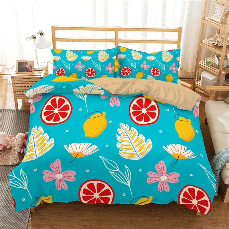 Summer Fruits Duvet Cover Pomegranate Orange Lemon Pattern 3D Print Bedding Set For Kids Boys Girls Teens With Pillowcases Decor