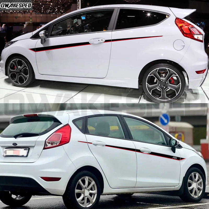 2pcs Racing Sport Stripes Car Body Waistlines Sticker For Ford Fiesta 3-5 Doors ST RS Auto Door Side Decor Tuning Vinyl Decals
