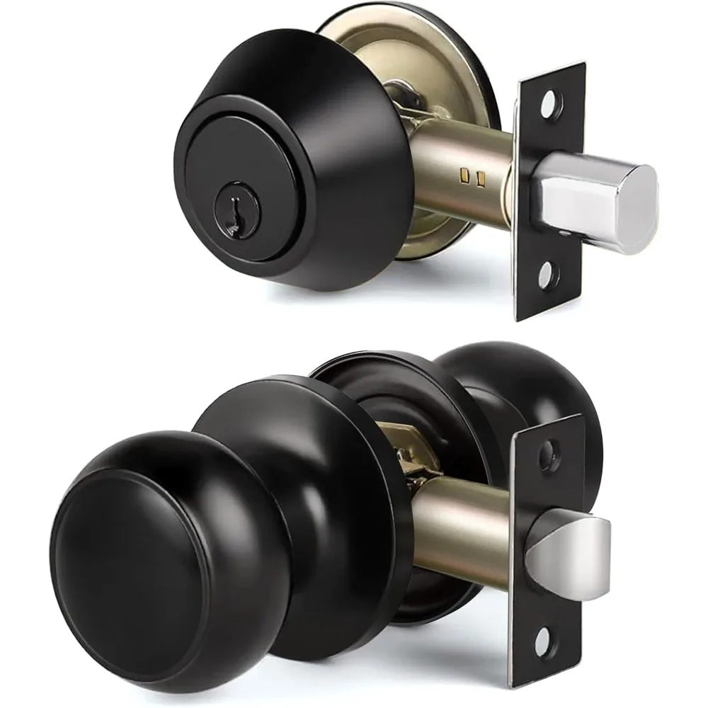 

Keyed Entry Deadbolt Door Lock and Passage Knob Combo Set, Single Cylinder Deadbolt Lock with Keys and Non-Locking Knob for Ext
