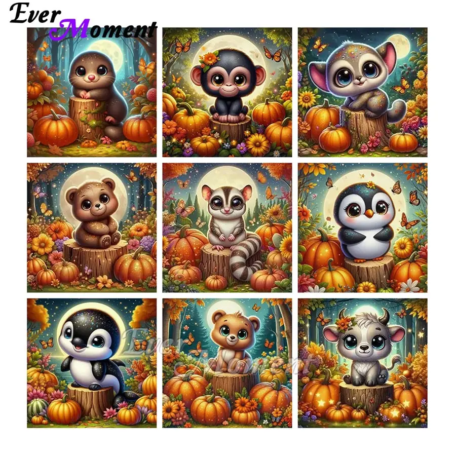 

Набор алмазной живописи с животными и тыквой, полный квадратный круглый полимерный алмазный вышивка, мозаика, домашний декор, подарок на День Благодарения ASF2906