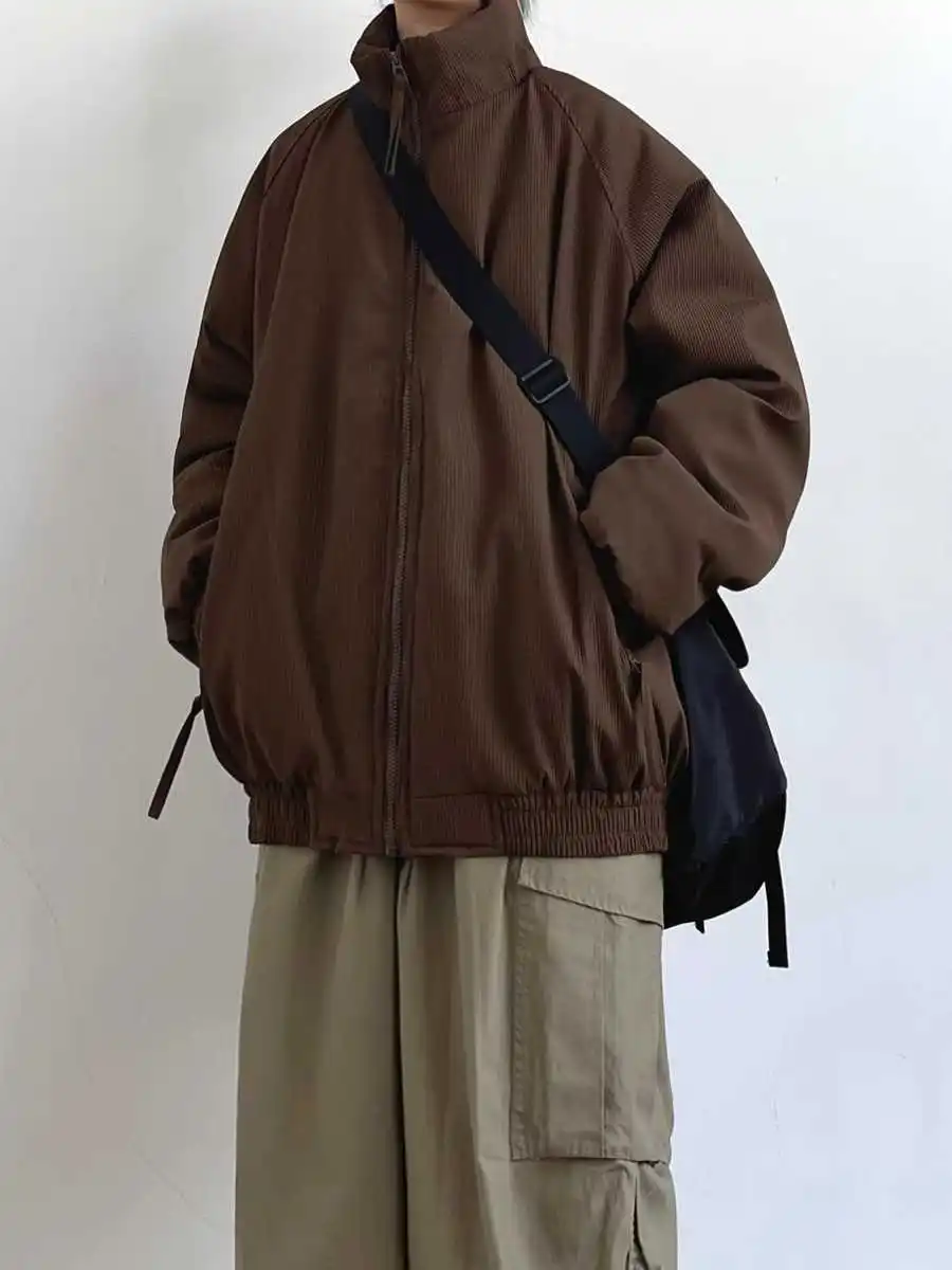 

New Winter Retro Japanese Sle Cotton Jaet ex Color Versatile Bread Sle Neutral Windbreaker Long Sve Zipper