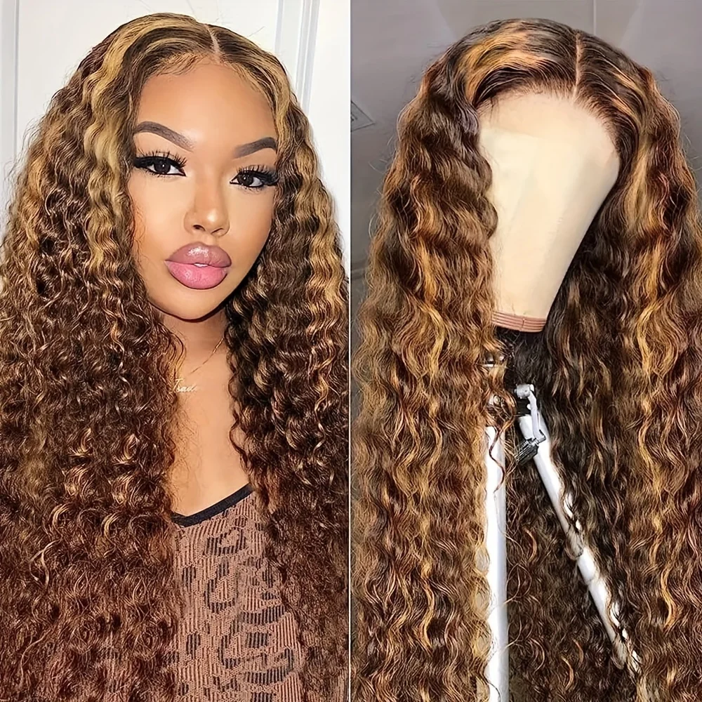 200% Dichte 13*4 Highlight 4/27 Echthaar Perücke Tiefe Welle Spitze Vorne Perücke Für Frauen Ombre Spitze frontal Perücke Echthaar Kostenloser Teil