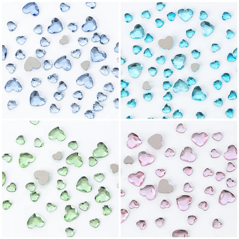 50 pezzi di strass scintillanti amore cuore decorazioni per unghie con fondo piatto e sfaccettature Multiple vari colori