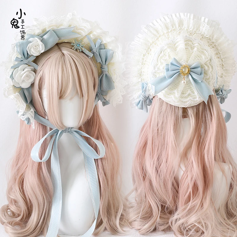 

Японская милая и милая голубая кружевная заколка в стиле Лолиты, повязка на голову в стиле Лолиты, серия маленьких вещей, соломенная шляпа BNT, повязка на голову с ручным рукавом