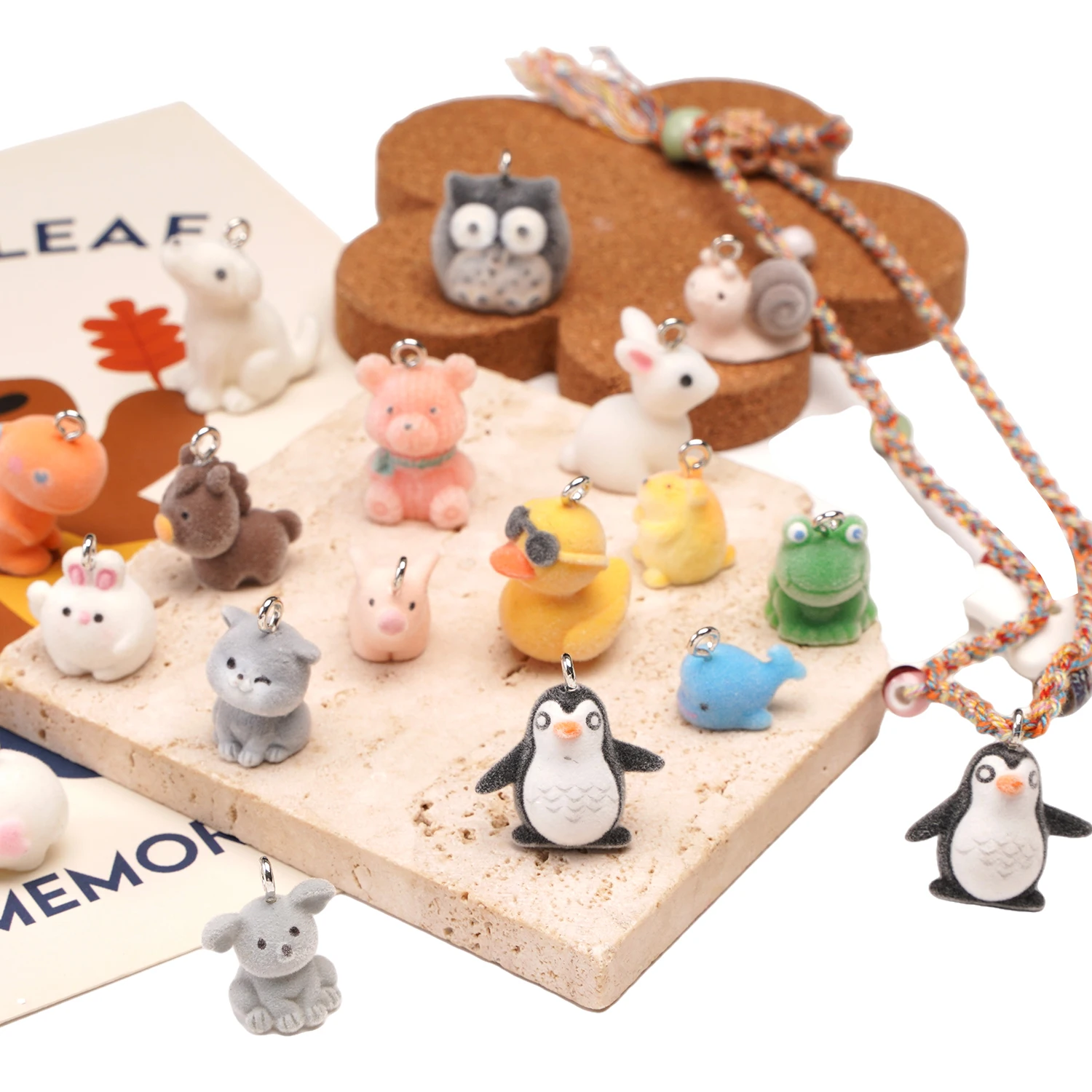 3D Flocking Resin Animal Charms for DIY Jewelry