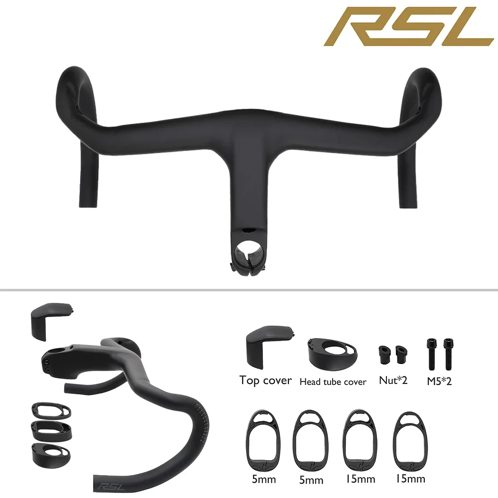 

Aero RSL OCLV Carbon Road Bike Handlebar 380-440mm, External Routing Lightweight Cockpit 305g, Stem 28.6mm -7° 80-130mm
