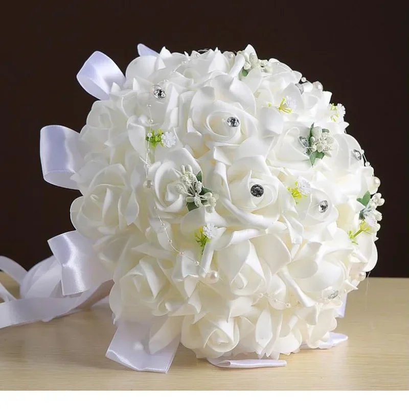 Bridal wedding bouquet foam artificial flowers white rose bouquet white hand-thrown flowers