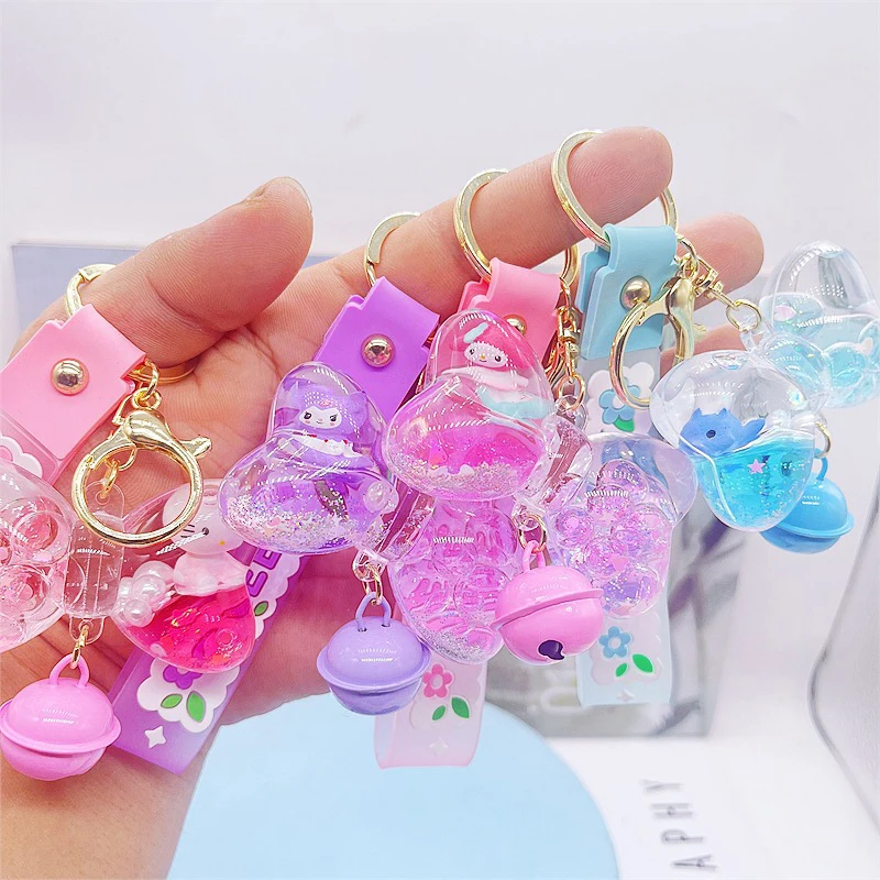 New Cartoon Wind Chimes Quicksand Bow Keychains Personality Trendy Bags Pendants