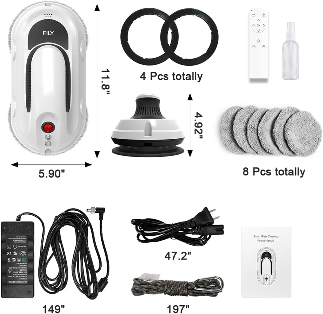 S1PRO Detergente per finestre intelligente, aspirazione 5000PA - Finestre e piastrelle alte per interni/esterni, avvio con un solo tasto, telecomando