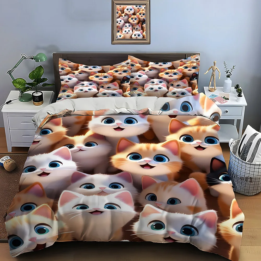 

Cute Cartoon Cats Print Bedding Set Duvet Cover 1 Duvet Cover 2 Pillowcases Adult And Children Bedding Set Luxury Comforter Set