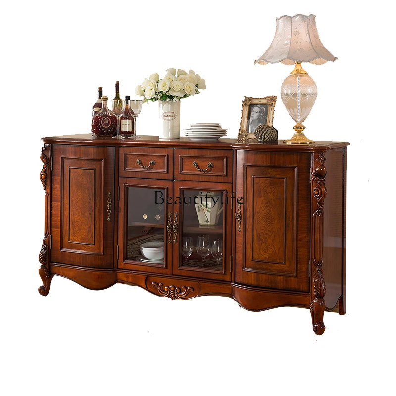 

European solid wood dining side cabinet American country tea dishes bedroom storage cabinet