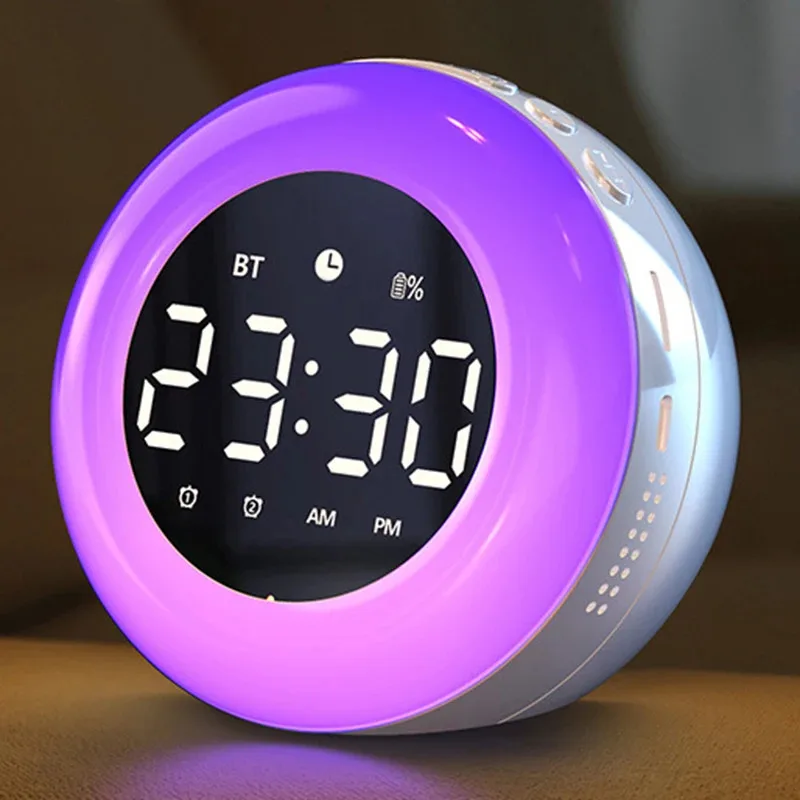 Bluetooth Speaker Alarm Clock Colorful Night Light  Music Player Rechargeable digital clock Best Gift