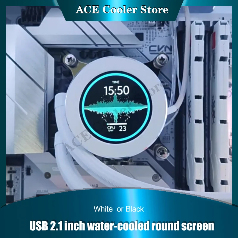 Computer CPU Water Cooler Secondary Expand Screen 2.1'' CNC Monitor Display USB 9Pin Photos/Video Playback HDMI Freely