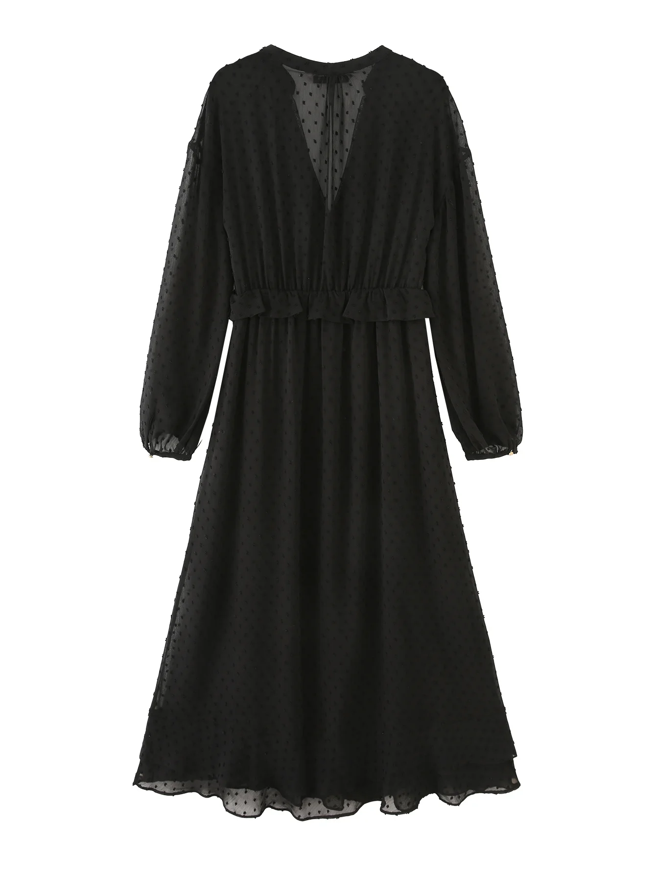 2025 NOVEDAD DE VERANO ropa de mujer temperamento decoración en capas vestido de gasa de manga larga con cuello en V