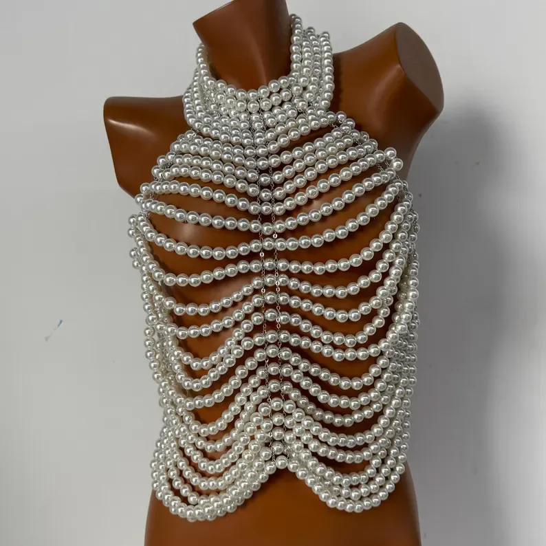 Handgefertigtes Perlen-Halter-Top für Damen - Rückenfreies Perlen-Crop-Top für Party, Hochzeit, Abendveranstaltungen, Festivals, Strand und Streetwear – Detail 9