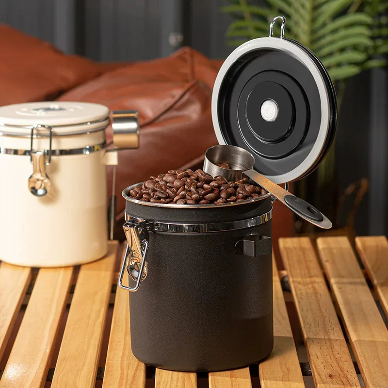 304 Stainless Steel Clasp Canister One-way Vacuum Valve Storage Jar for Coffee Beans Tea