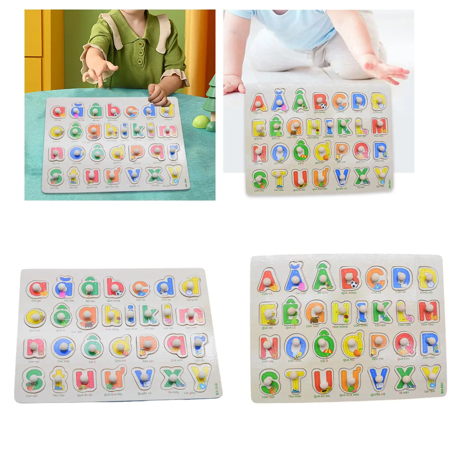 Vietnamese Letters Wooden Learning Puzzles Board Alphabet Toys for Children