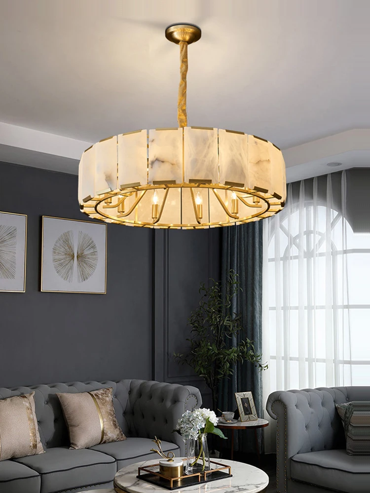 2024 New Trend Round Natural Marble Ceiling Chandelier Lighting Hanging Lamps Lustre Suspension Luminaire Lampen For Living Room