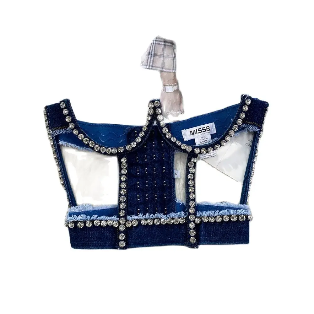 Women Trendy Shiny Rhinestone Crop Top Glitter Crystal Through Backless Tank Top Women Tops mujer