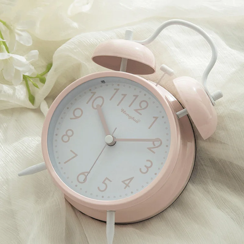 

Candy Color Fashion Sweet Simple Nordic Style Classic 4inch Alarm Clock Metal Glass Student Mute Nightlight Bedside Decoration