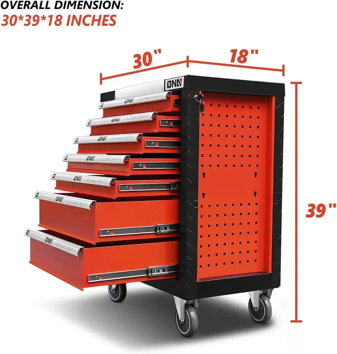 DNA MOTORING-Ferramenta de corrediça bloqueável, Carrinho de rolamento no peito, Gabinete com chaves, Sacos 10001, 7 gavetas, Pacote, Heavy Duty, Vermelho